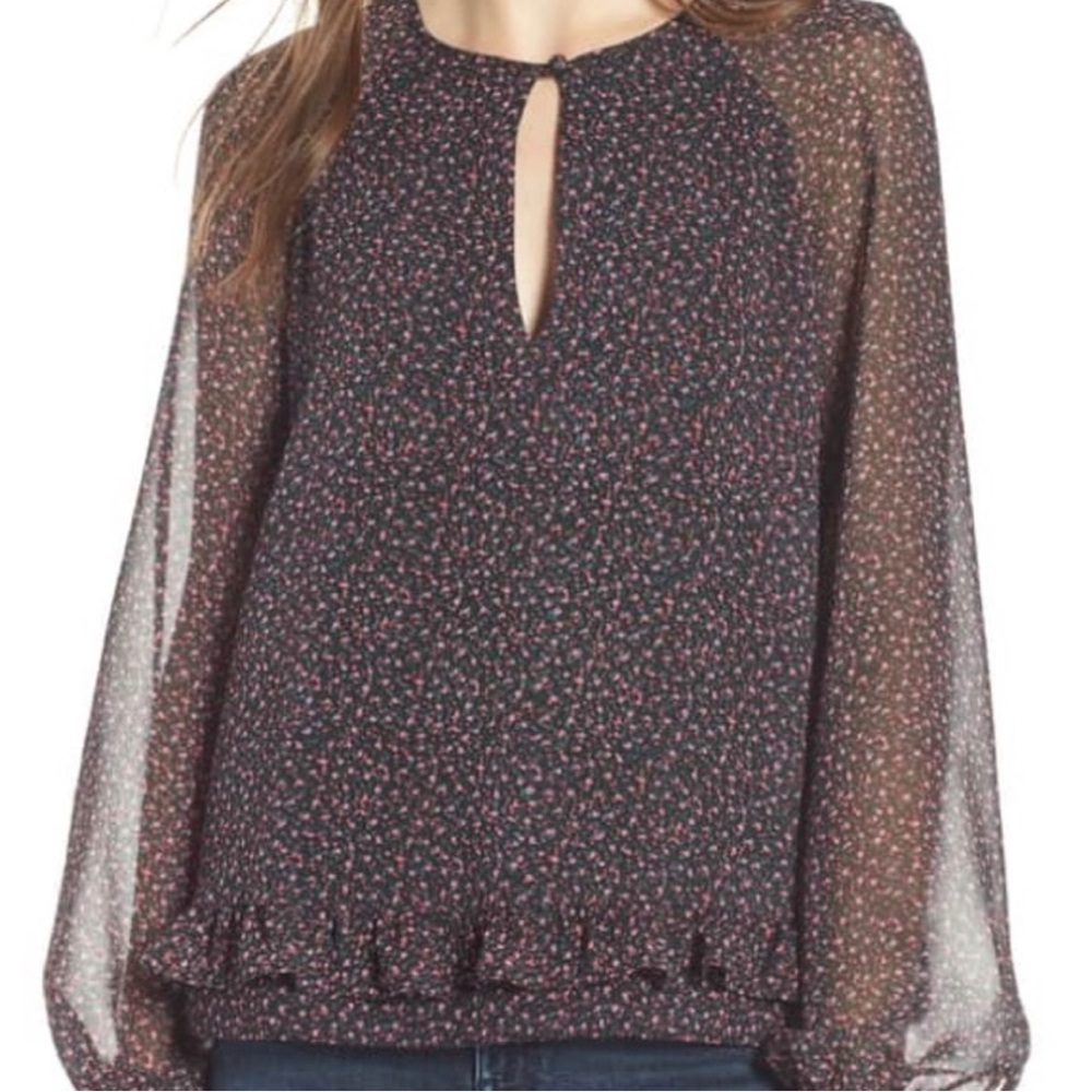Rebecca Minkoff Black Pink Lorena Floral Long Sleeved Blouse